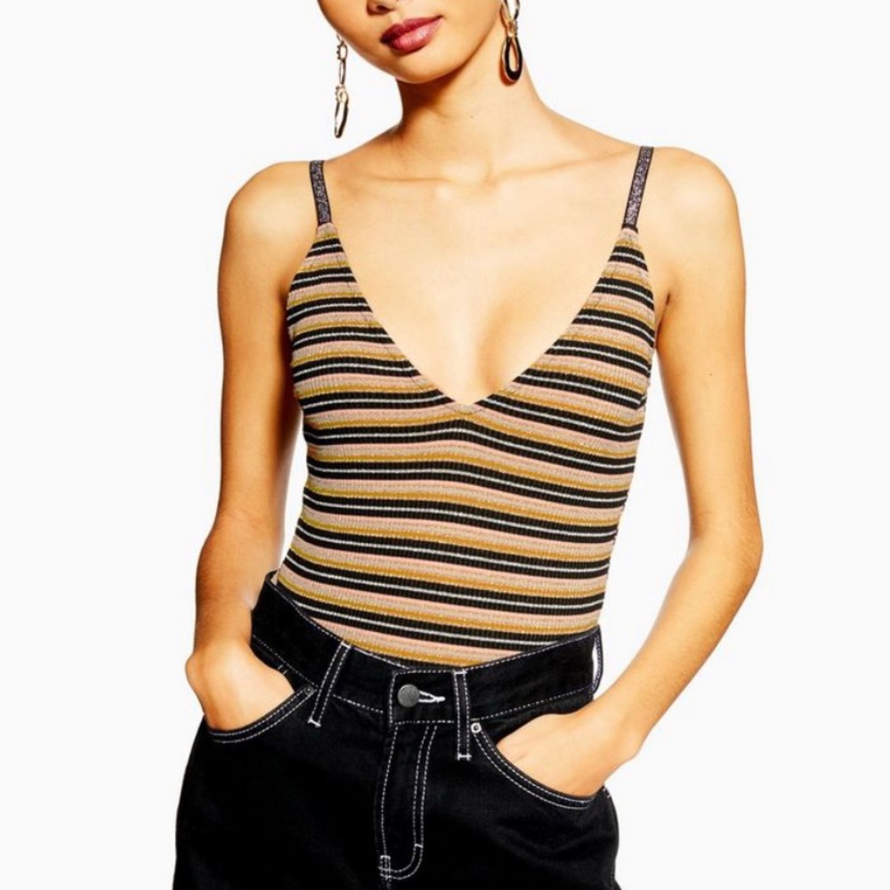 TopShop Striped Bodysuit, Gold, Black & Pink